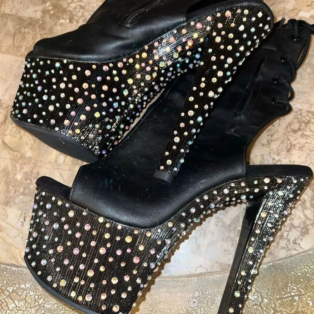 Pleasers pleaser Stardance 1018-7 Open Toe Ankle Boots With Rhinestones Platform